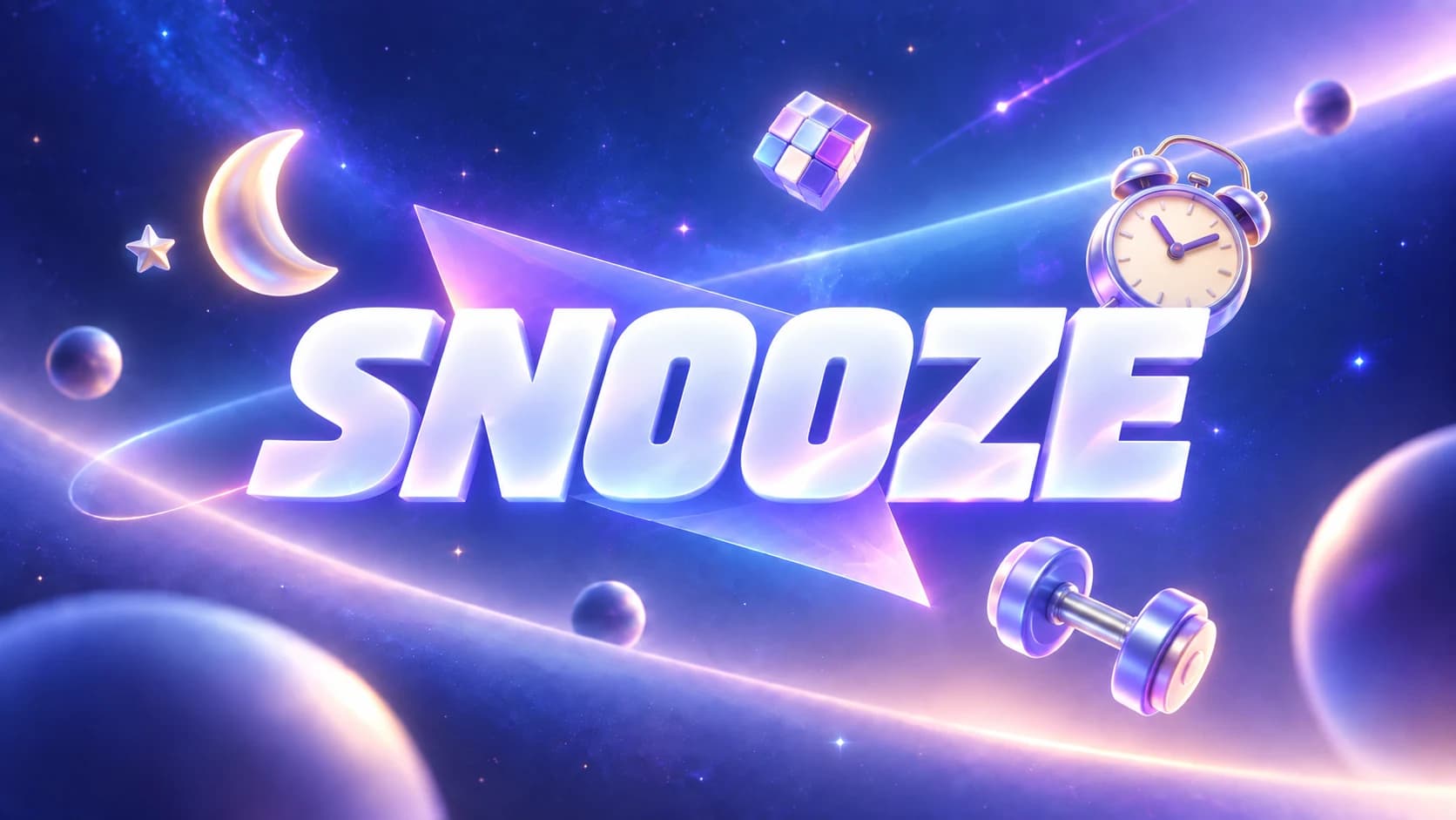 Luminous blue and violet 3D space artwork for Snooze, alarm missions, or a friend waiting for you?